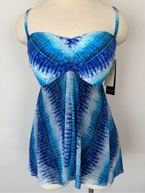 Gottex Profile Size 16 Blue Tie Dye Flyaway One Piece Swimsuit NWT
